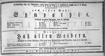 Theaterzettel (Oper und Burgtheater in Wien) 18231113 Seite: 1