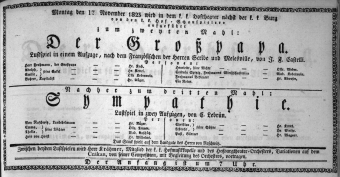 Theaterzettel (Oper und Burgtheater in Wien) 18231117 Seite: 1