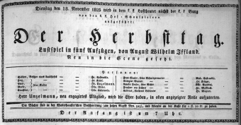 Theaterzettel (Oper und Burgtheater in Wien) 18231118 Seite: 1
