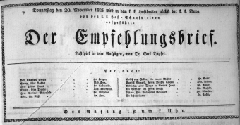 Theaterzettel (Oper und Burgtheater in Wien) 18231120 Seite: 1