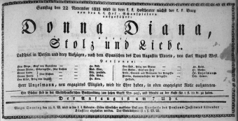 Theaterzettel (Oper und Burgtheater in Wien) 18231122 Seite: 1