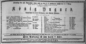 Theaterzettel (Oper und Burgtheater in Wien) 18231123 Seite: 1