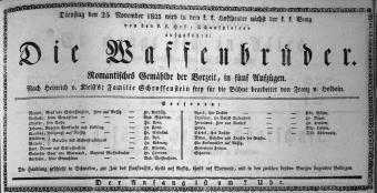 Theaterzettel (Oper und Burgtheater in Wien) 18231125 Seite: 1