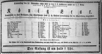 Theaterzettel (Oper und Burgtheater in Wien) 18231127 Seite: 1