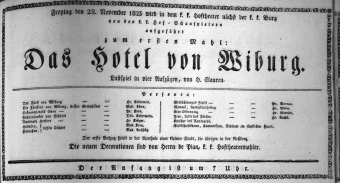 Theaterzettel (Oper und Burgtheater in Wien) 18231128 Seite: 1