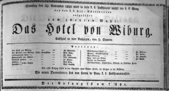 Theaterzettel (Oper und Burgtheater in Wien) 18231129 Seite: 1