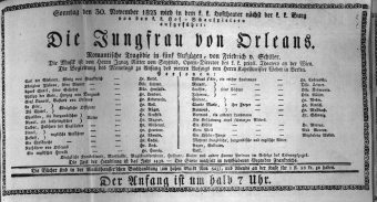 Theaterzettel (Oper und Burgtheater in Wien) 18231130 Seite: 1