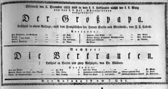 Theaterzettel (Oper und Burgtheater in Wien) 18231203 Seite: 1