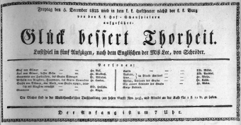 Theaterzettel (Oper und Burgtheater in Wien) 18231205 Seite: 1