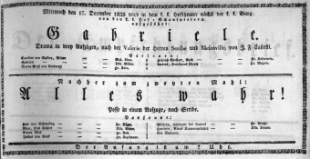 Theaterzettel (Oper und Burgtheater in Wien) 18231217 Seite: 1