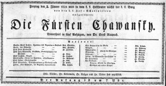 Theaterzettel (Oper und Burgtheater in Wien) 18240102 Seite: 1