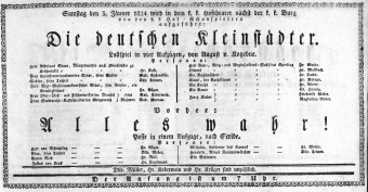 Theaterzettel (Oper und Burgtheater in Wien) 18240103 Seite: 1