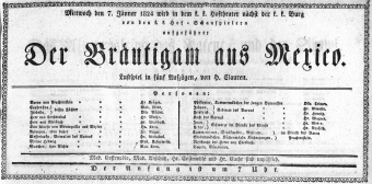 Theaterzettel (Oper und Burgtheater in Wien) 18240107 Seite: 1