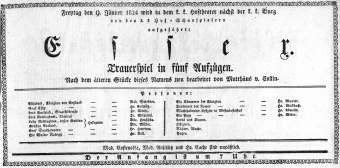 Theaterzettel (Oper und Burgtheater in Wien) 18240109 Seite: 1