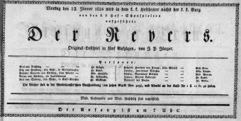 Theaterzettel (Oper und Burgtheater in Wien) 18240112 Seite: 1