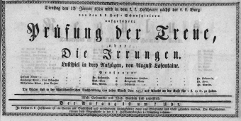 Theaterzettel (Oper und Burgtheater in Wien) 18240113 Seite: 1