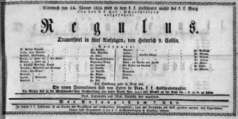 Theaterzettel (Oper und Burgtheater in Wien) 18240114 Seite: 1