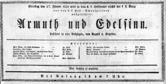 Theaterzettel (Oper und Burgtheater in Wien) 18240117 Seite: 1