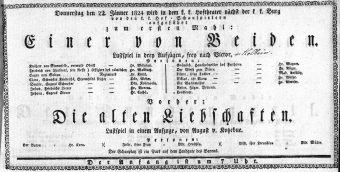Theaterzettel (Oper und Burgtheater in Wien) 18240122 Seite: 1