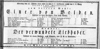 Theaterzettel (Oper und Burgtheater in Wien) 18240125 Seite: 1