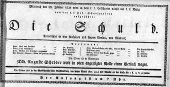 Theaterzettel (Oper und Burgtheater in Wien) 18240128 Seite: 1