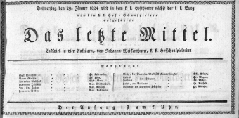 Theaterzettel (Oper und Burgtheater in Wien) 18240129 Seite: 1