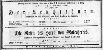 Theaterzettel (Oper und Burgtheater in Wien) 18240130 Seite: 1