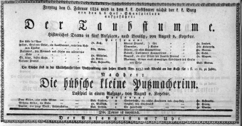 Theaterzettel (Oper und Burgtheater in Wien) 18240206 Seite: 1