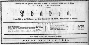 Theaterzettel (Oper und Burgtheater in Wien) 18240220 Seite: 1