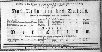 Theaterzettel (Oper und Burgtheater in Wien) 18240221 Seite: 1