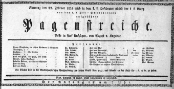 Theaterzettel (Oper und Burgtheater in Wien) 18240222 Seite: 1