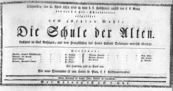 Theaterzettel (Oper und Burgtheater in Wien) 18240408 Seite: 1