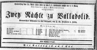 Theaterzettel (Oper und Burgtheater in Wien) 18240422 Seite: 1