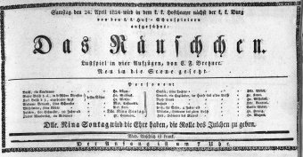 Theaterzettel (Oper und Burgtheater in Wien) 18240424 Seite: 1