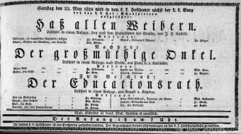 Theaterzettel (Oper und Burgtheater in Wien) 18240522 Seite: 1
