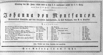 Theaterzettel (Oper und Burgtheater in Wien) 18240620 Seite: 1