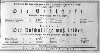 Theaterzettel (Oper und Burgtheater in Wien) 18240626 Seite: 1