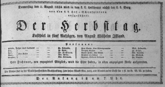 Theaterzettel (Oper und Burgtheater in Wien) 18240805 Seite: 1