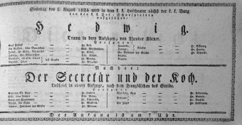 Theaterzettel (Oper und Burgtheater in Wien) 18240808 Seite: 1