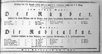 Theaterzettel (Oper und Burgtheater in Wien) 18240813 Seite: 1