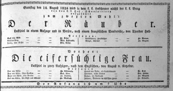 Theaterzettel (Oper und Burgtheater in Wien) 18240814 Seite: 1