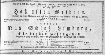 Theaterzettel (Oper und Burgtheater in Wien) 18240818 Seite: 1