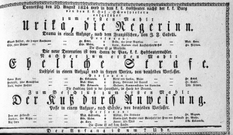 Theaterzettel (Oper und Burgtheater in Wien) 18240826 Seite: 1