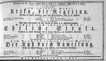 Theaterzettel (Oper und Burgtheater in Wien) 18240827 Seite: 1