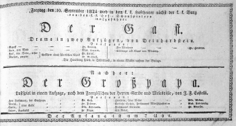 Theaterzettel (Oper und Burgtheater in Wien) 18240910 Seite: 1