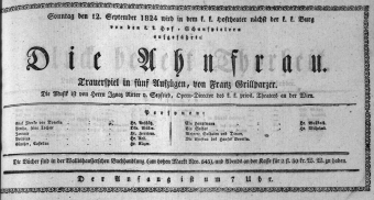 Theaterzettel (Oper und Burgtheater in Wien) 18240912 Seite: 1