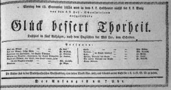 Theaterzettel (Oper und Burgtheater in Wien) 18240913 Seite: 1