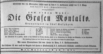 Theaterzettel (Oper und Burgtheater in Wien) 18240915 Seite: 1