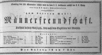 Theaterzettel (Oper und Burgtheater in Wien) 18240925 Seite: 1