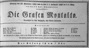 Theaterzettel (Oper und Burgtheater in Wien) 18240926 Seite: 1
